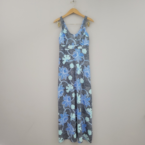 J Mclaughlin Maxi Summer Dress Sz XS Blue Floral - Picture 2 of 9